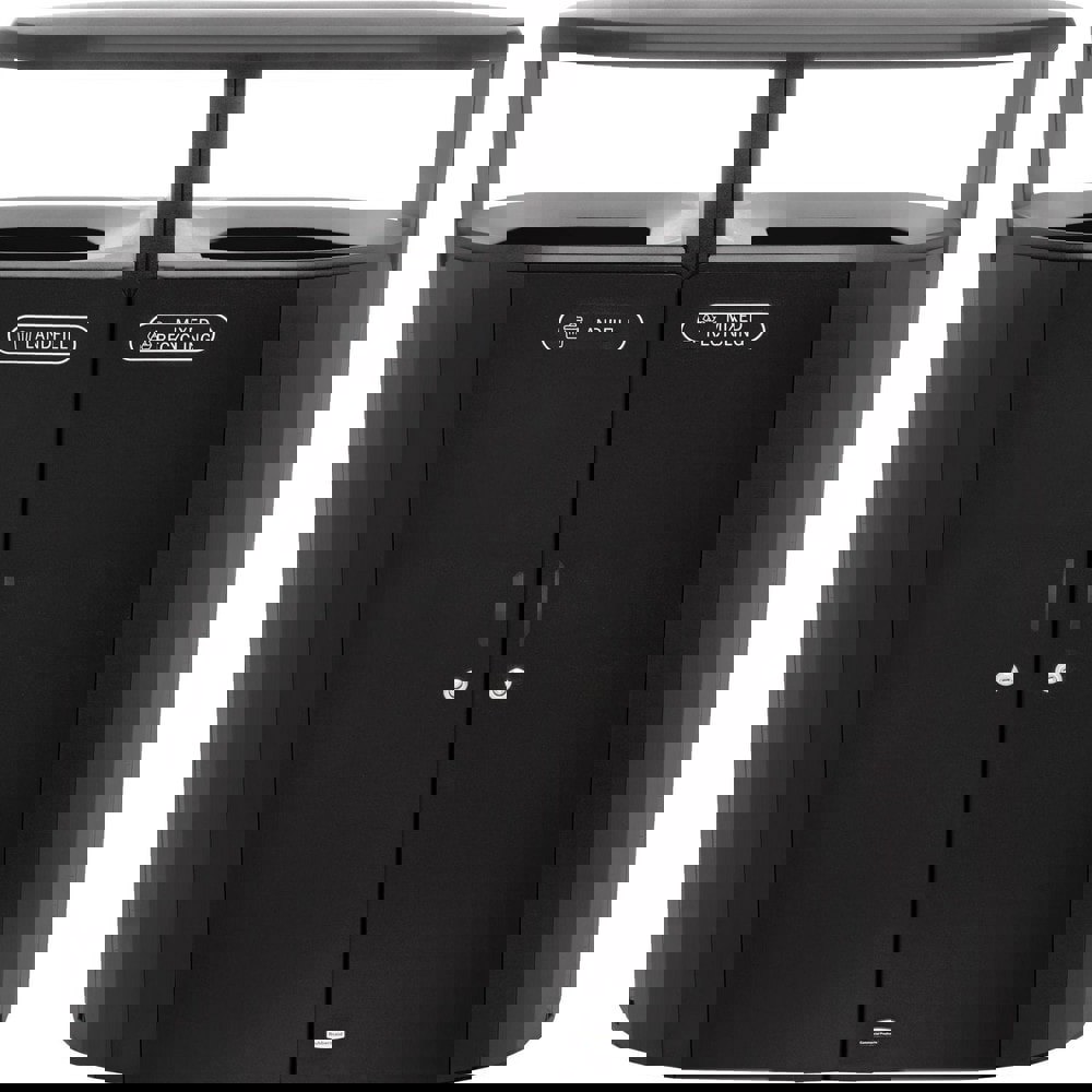 RESIST Dual Stream Waste and Recycling Container, 66 gal, Metal, Textured Black/Black Gloss